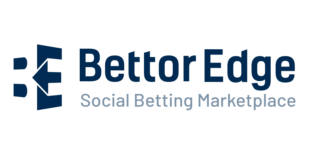 Logo for BettorEdge, a social betting marketplace, featuring a stylized arrow graphic and text in navy blue.