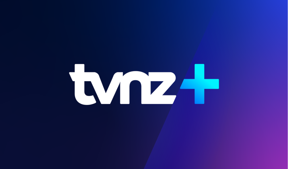 TVNZ Plus logo on a gradient blue and purple background.