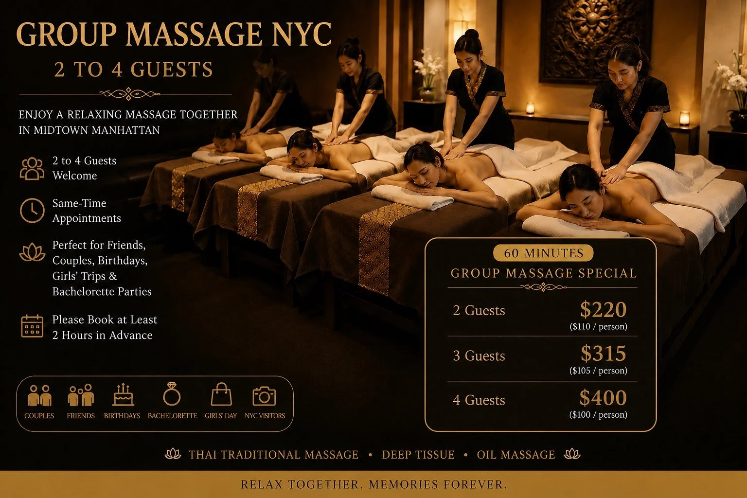 Group Massage NYC 2 to 4 Guests