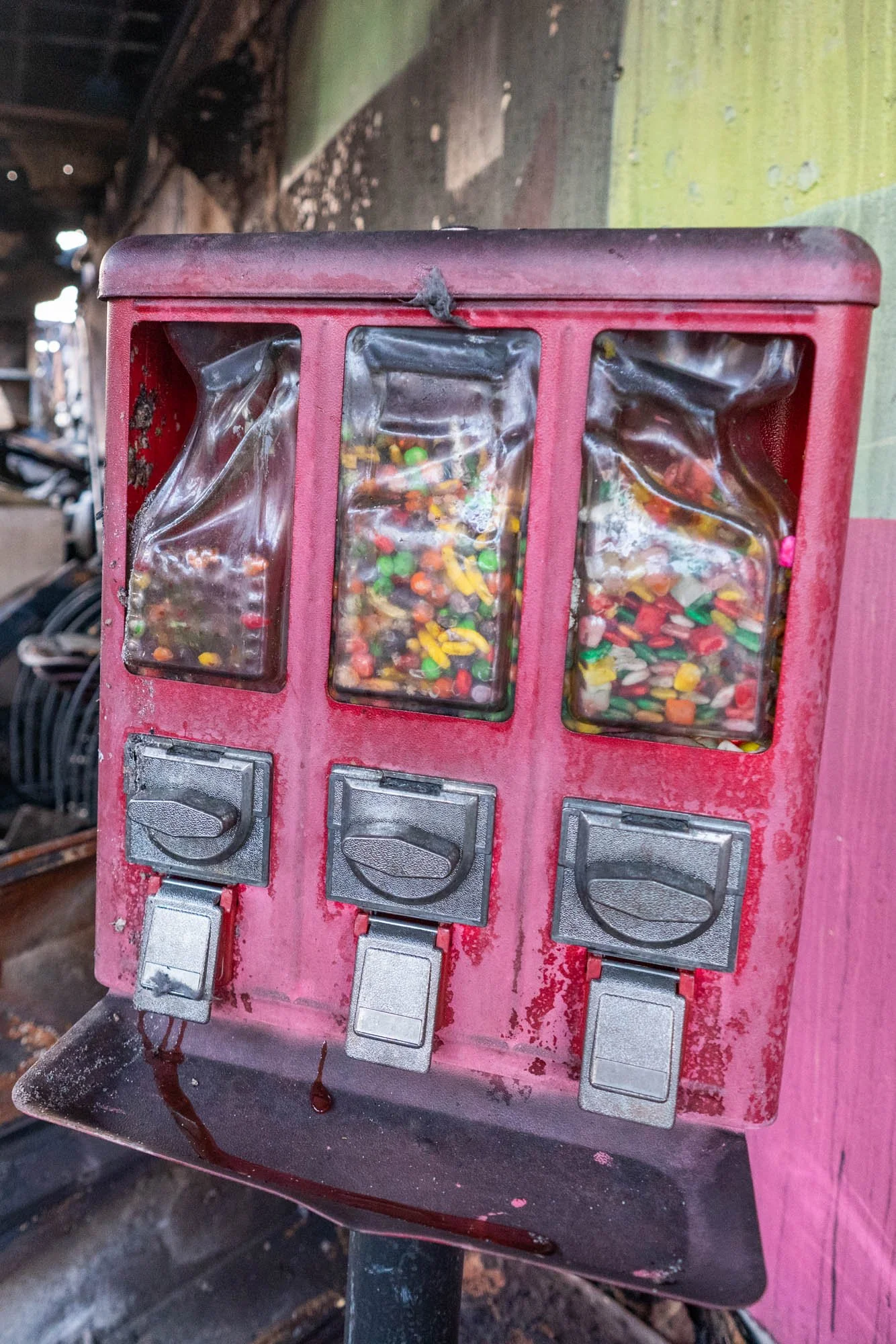 Charred candy in a business that burned the night before. 
