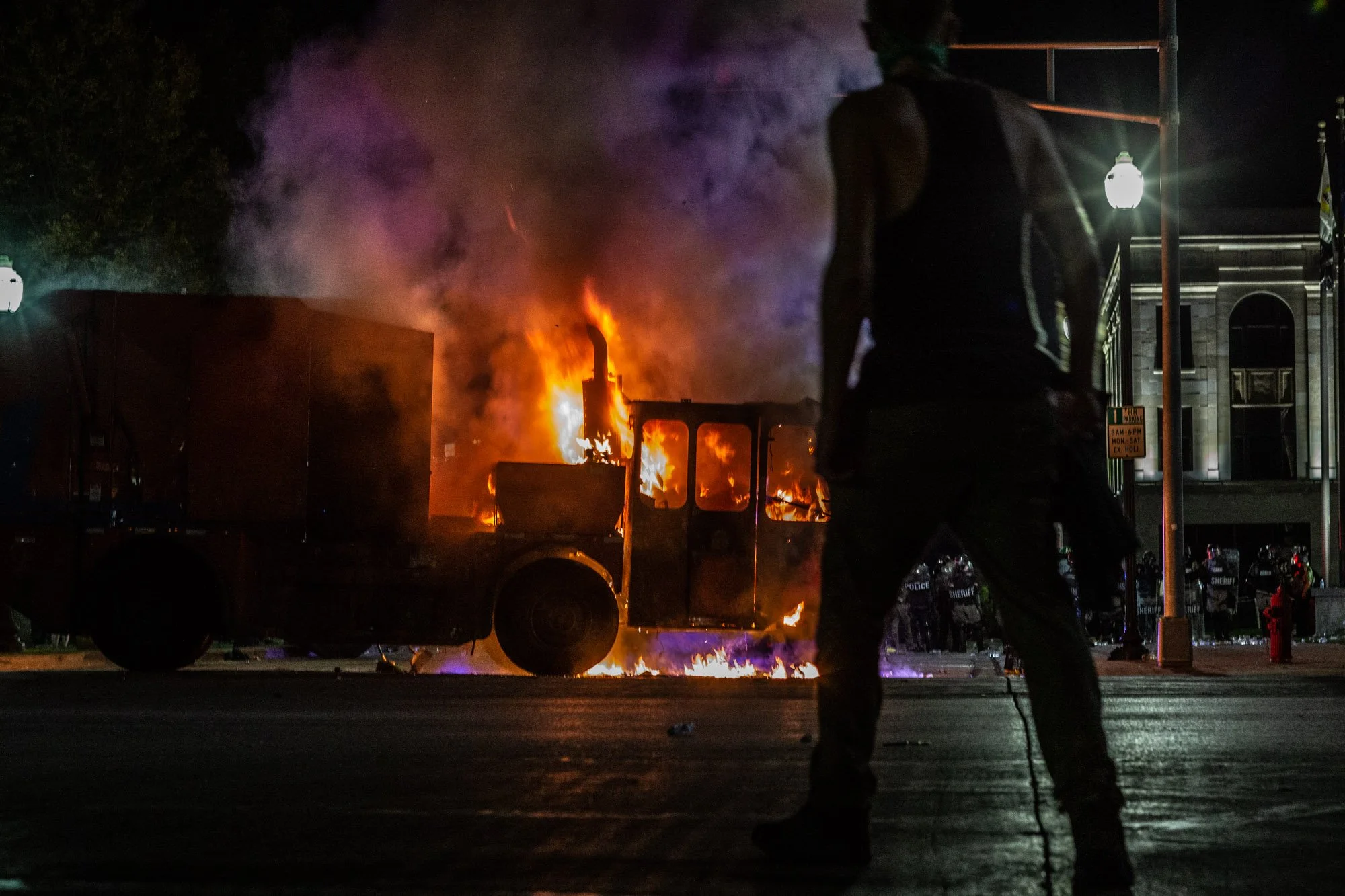 I felt like I was in the movie The Terminator. The huge hot Dump truck blazing, 