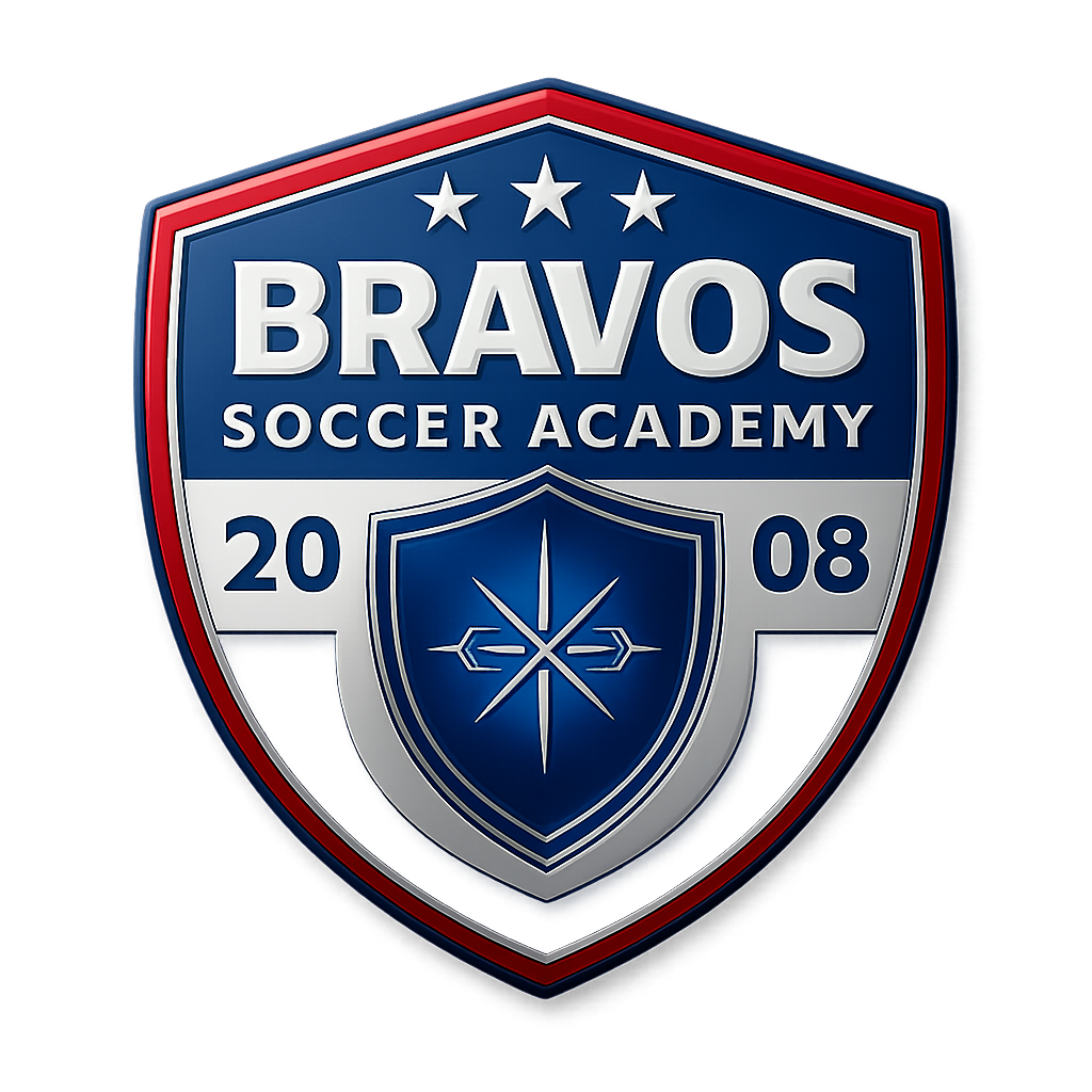 Bravos Soccer Academy logo with a shield emblem, stars, and the year 2008.
