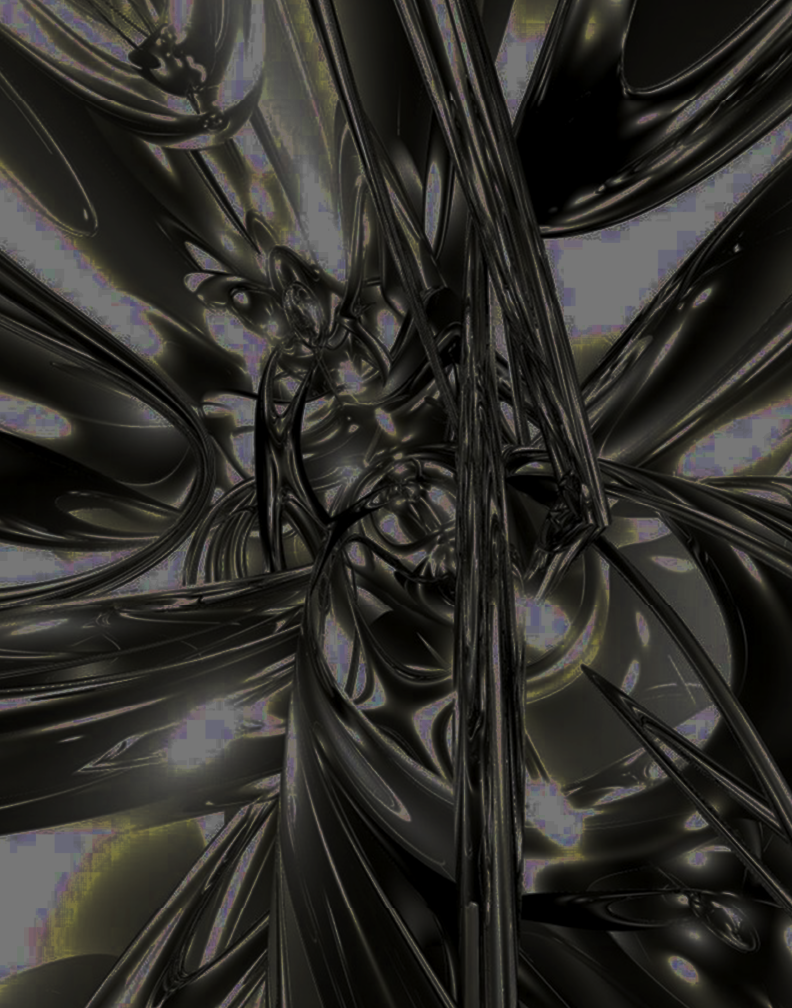Digital abstract art with shiny black intertwined tubular structures.