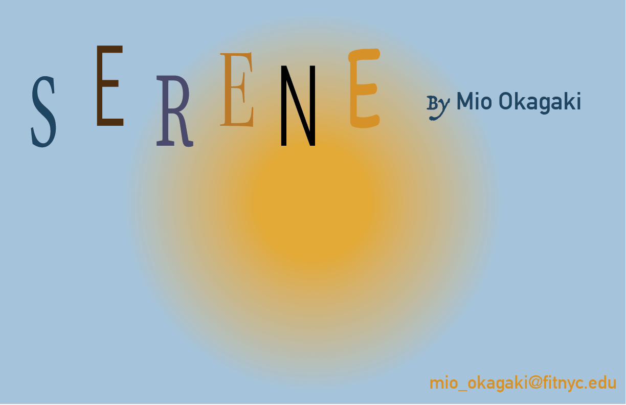 Book cover titled 'Serene' by Mio Okagaki with a light blue background and a yellow-orange circle in the center