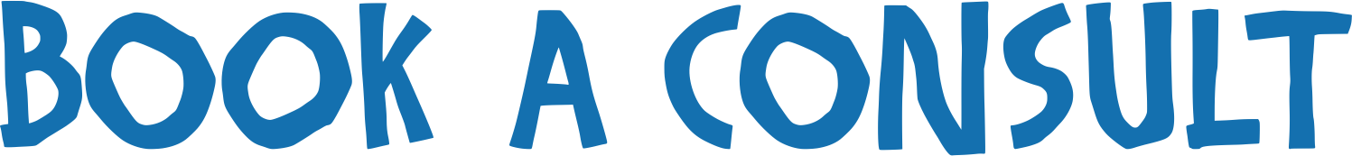 Text on a sign reads 'Book a Consult' in blue uppercase letters.