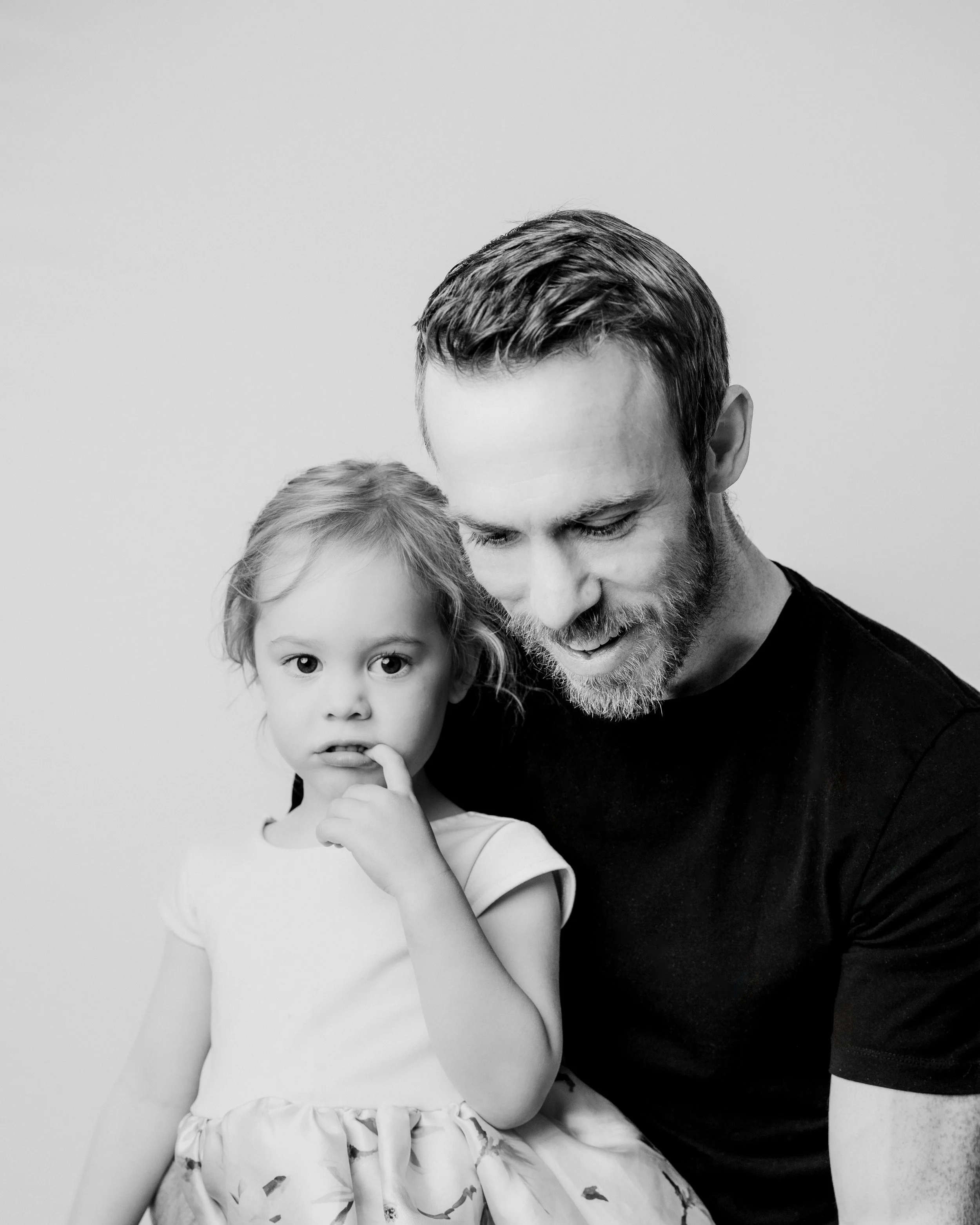 father daughter portraits b&w