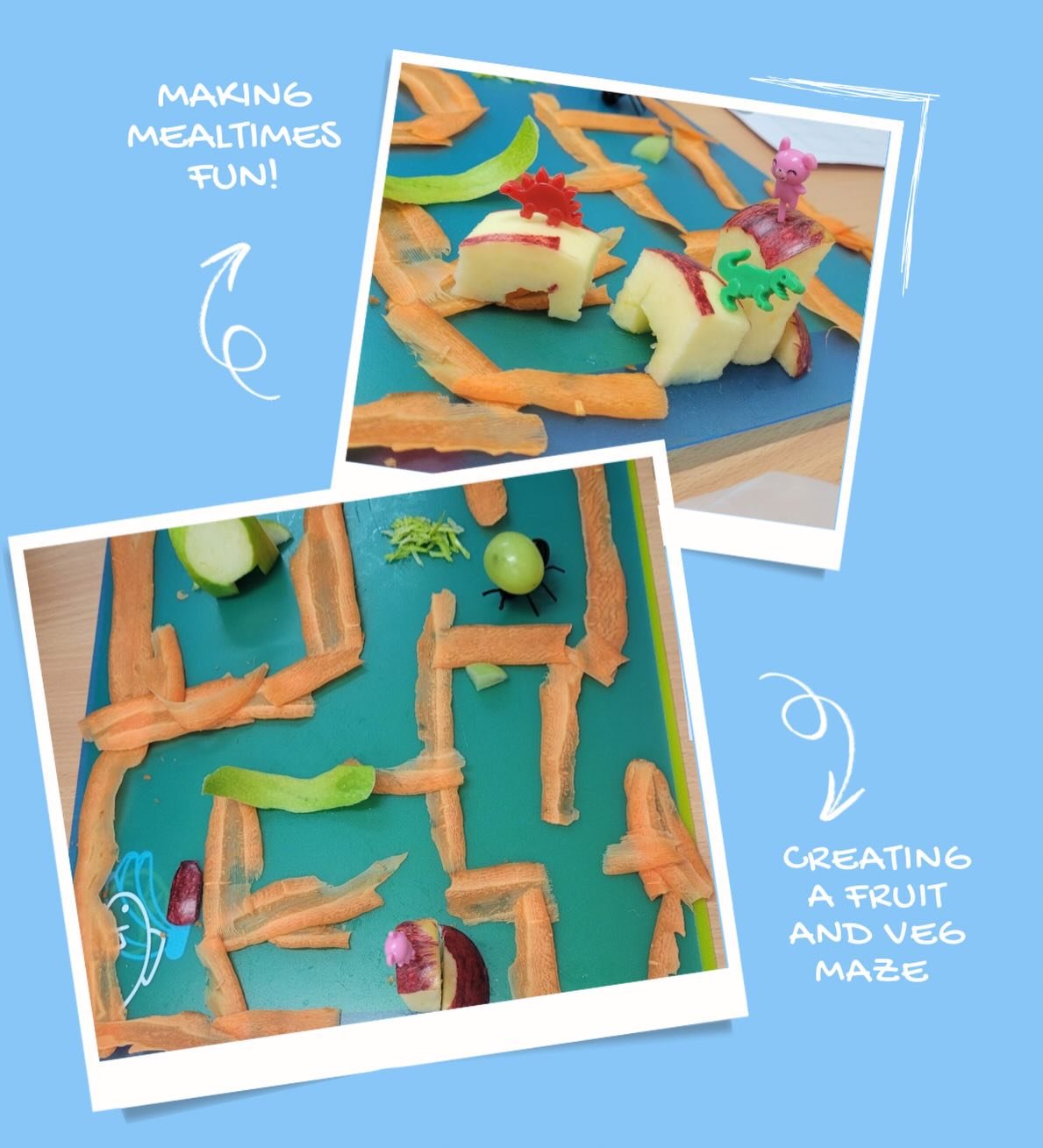 Making mealtimes fun and meaningful for every child 🎮🍎🥕

Recently one of our OTs worked with a child to explore new foods by creating a fruit and veg maze! Using real foods, they built pathways, added playing pieces, and levelled it up with trapdo