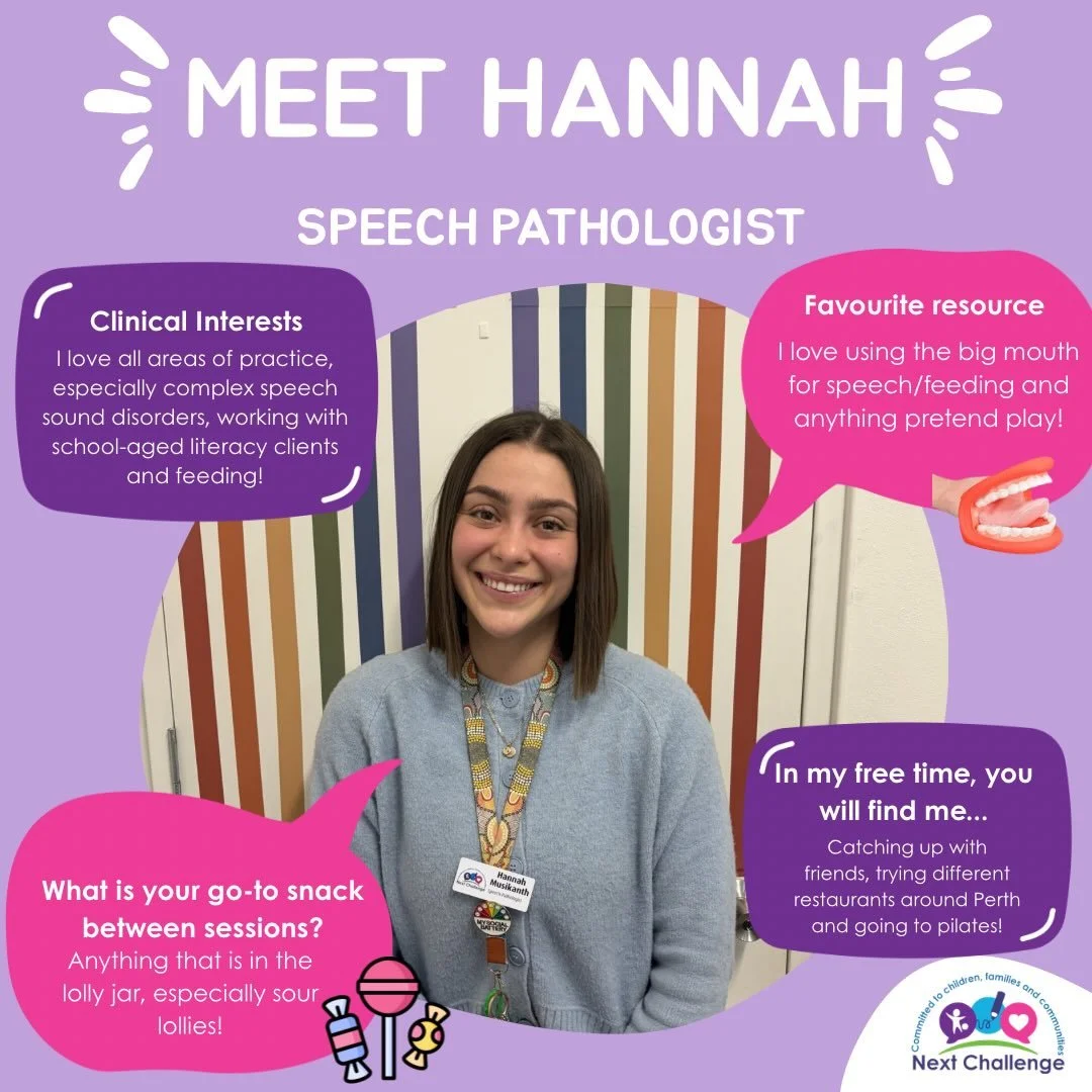 💜 Meet Hannah! 👋💜

Hannah is one of our Speech Pathologists who brings a warm, playful and client-centred approach to every session 🌈

She enjoys working across all areas of practice, with a special interest in complex speech sound disorders, sch