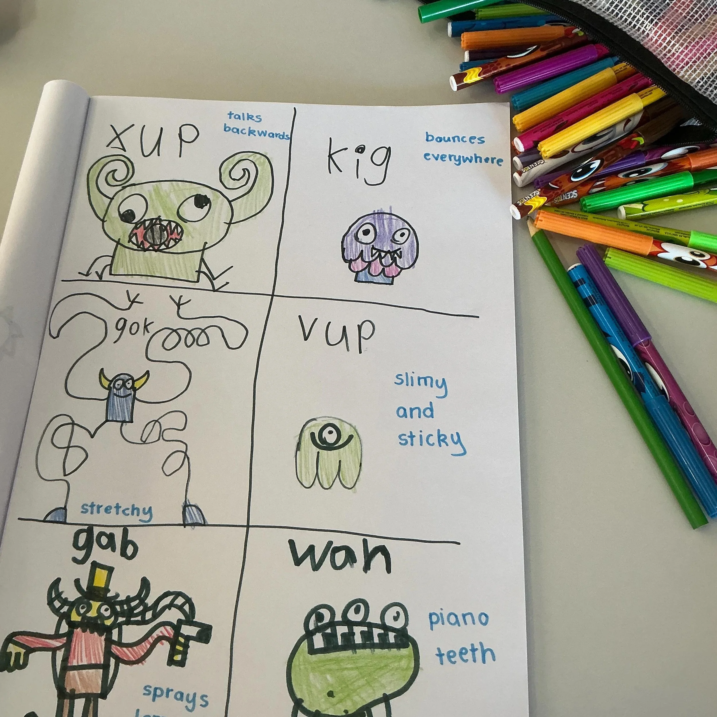📝 Making literacy fun! 👾

One of our speechies recently worked with a child to create their very own monsters using CVC non-words as monster names.

Using non-words encourages children to rely on their phonics knowledge rather than memorising famil