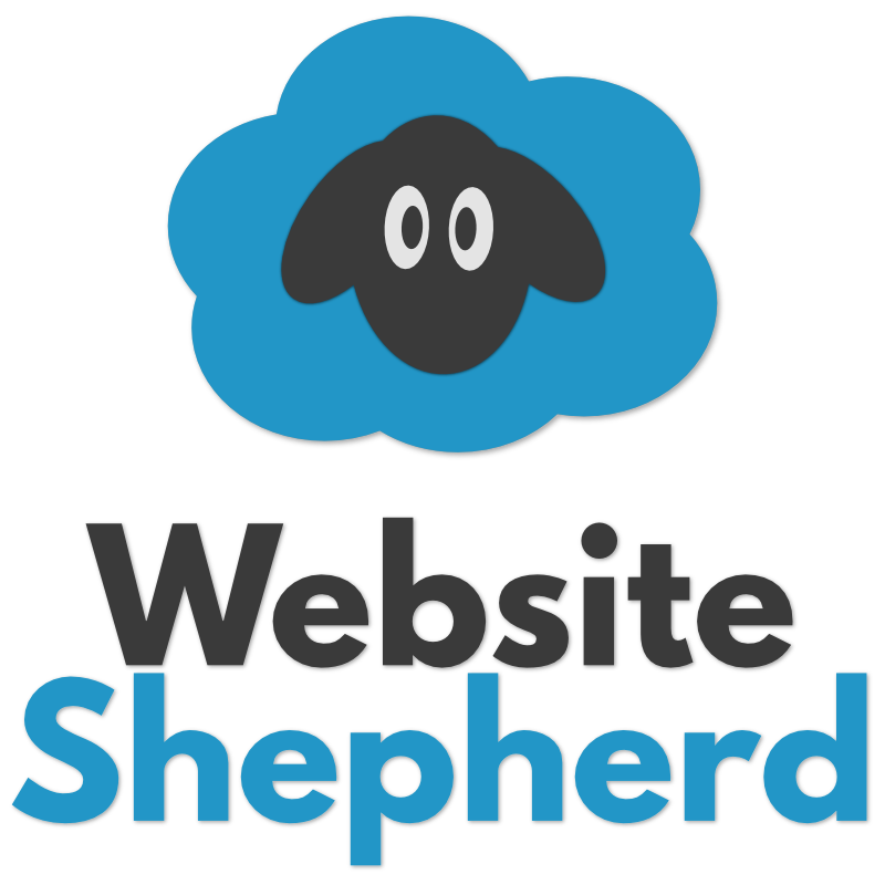 website shepherd logo with cartoon sheep looking right at you!