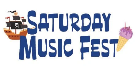 Satuerday music fest text and icecream cone and pirate ship