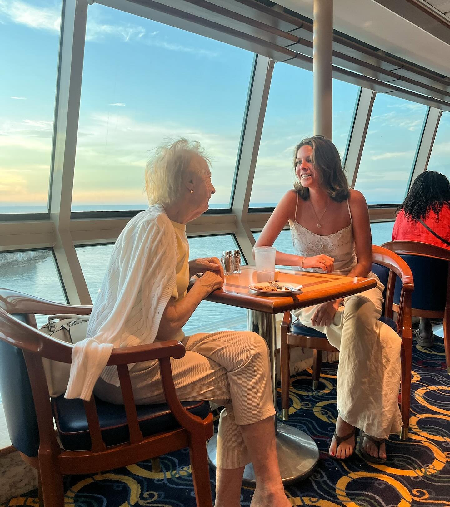 Granny &amp; I discussing all there is to discuss when bringing 20 Dunne&rsquo;s on another family cruise