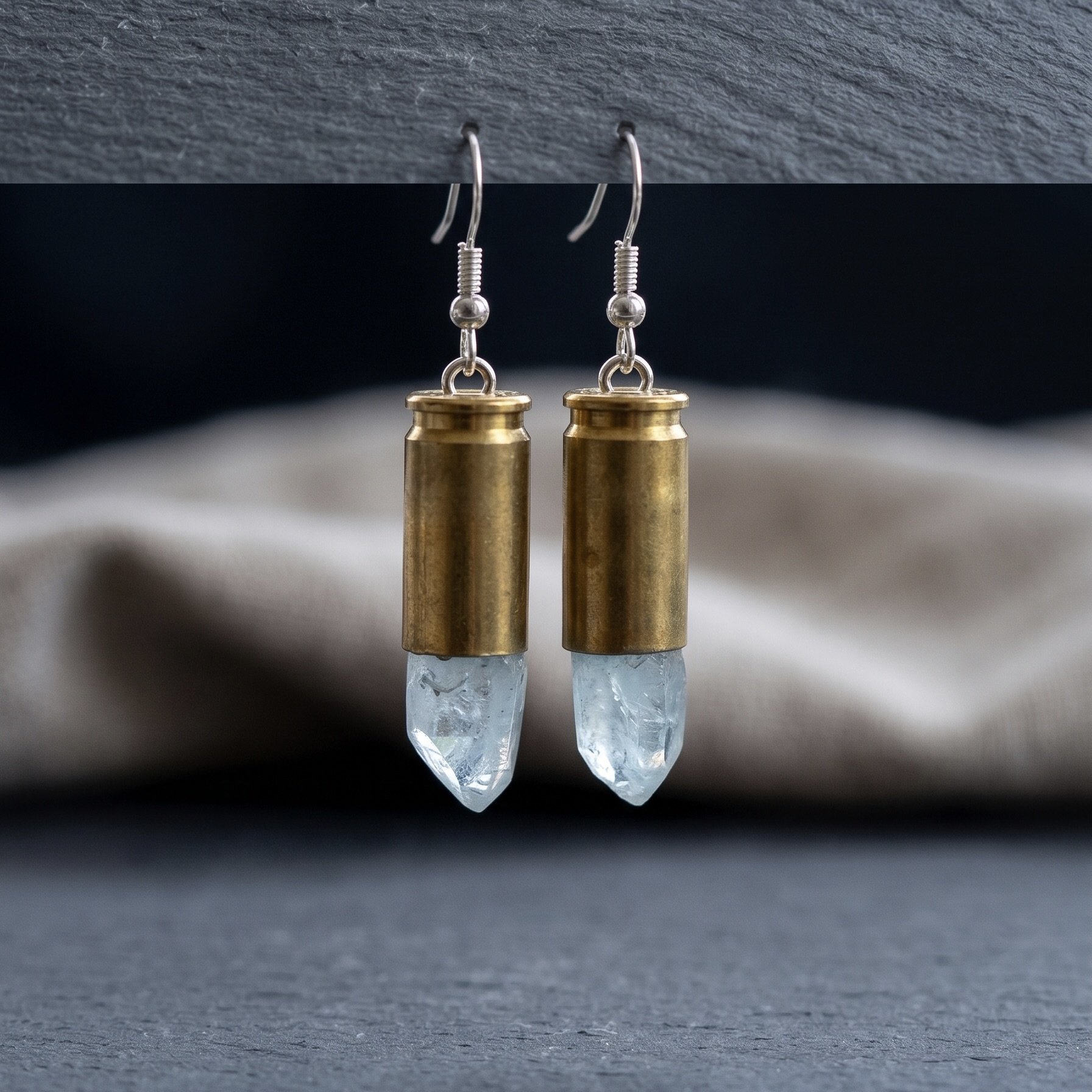 .40 Cal Brass Earrings with Blue Crystals