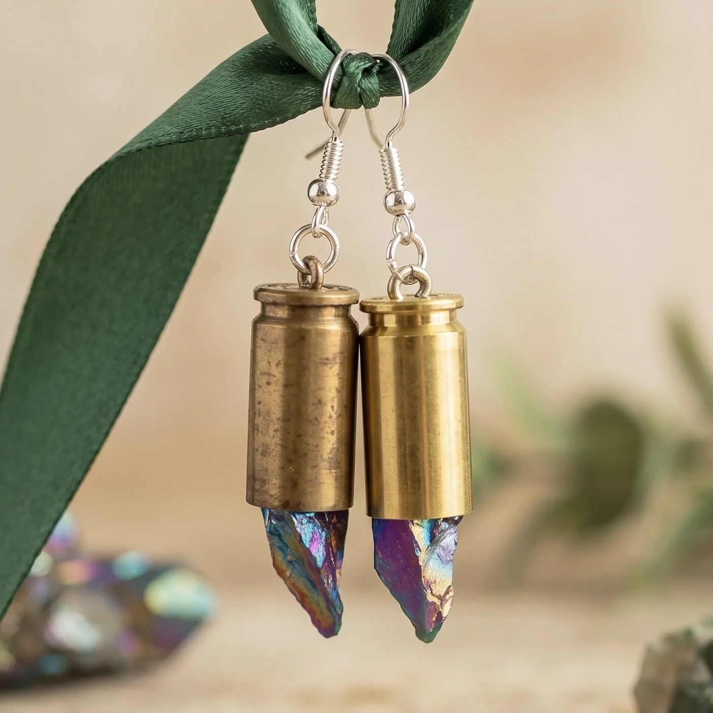.40 Cal Brass Brass Earrings with Rainbow Crystals