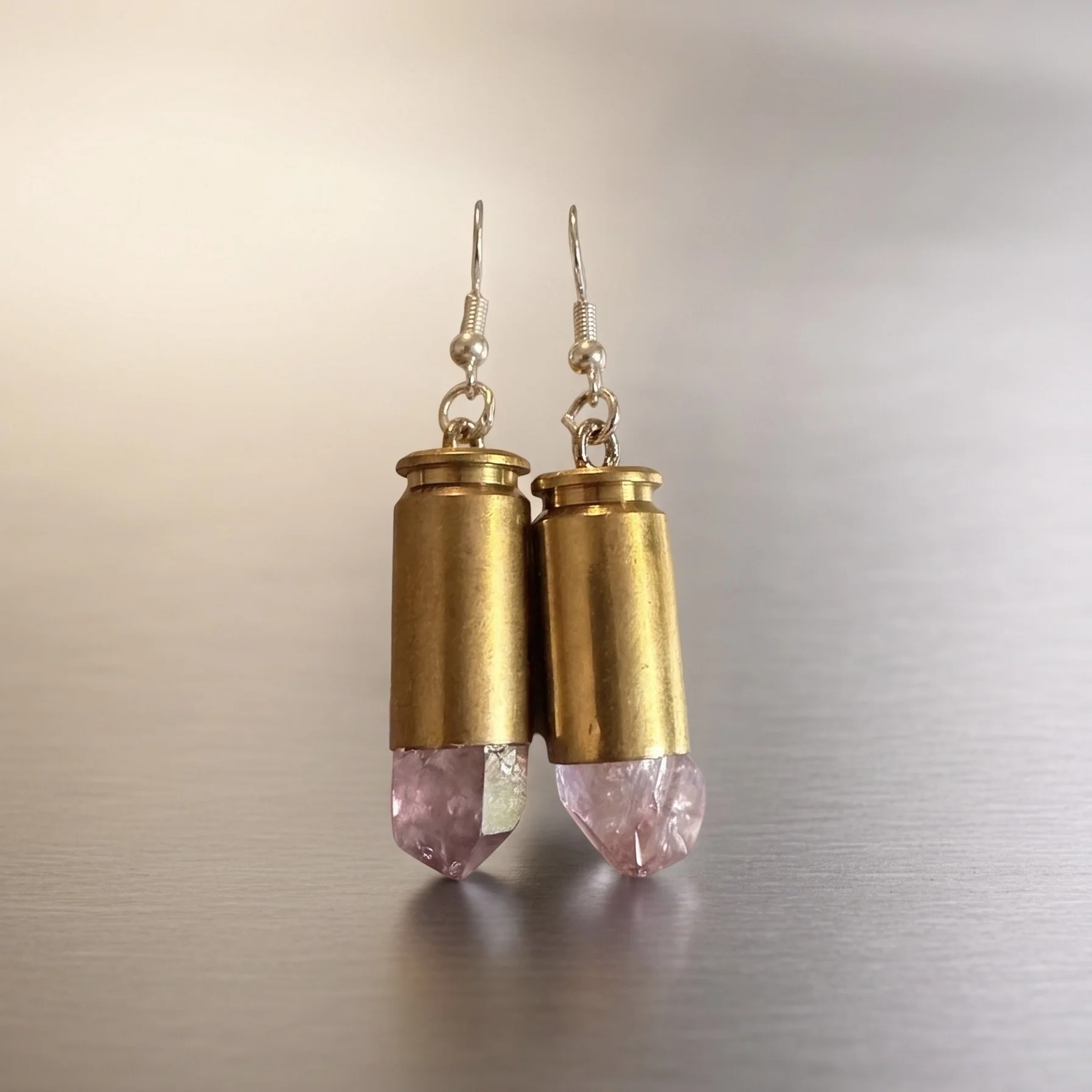 .40 Cal Brass Earrings with Pink Crystals