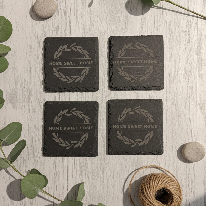 Customizable Square Rough Edge Slate Coasters