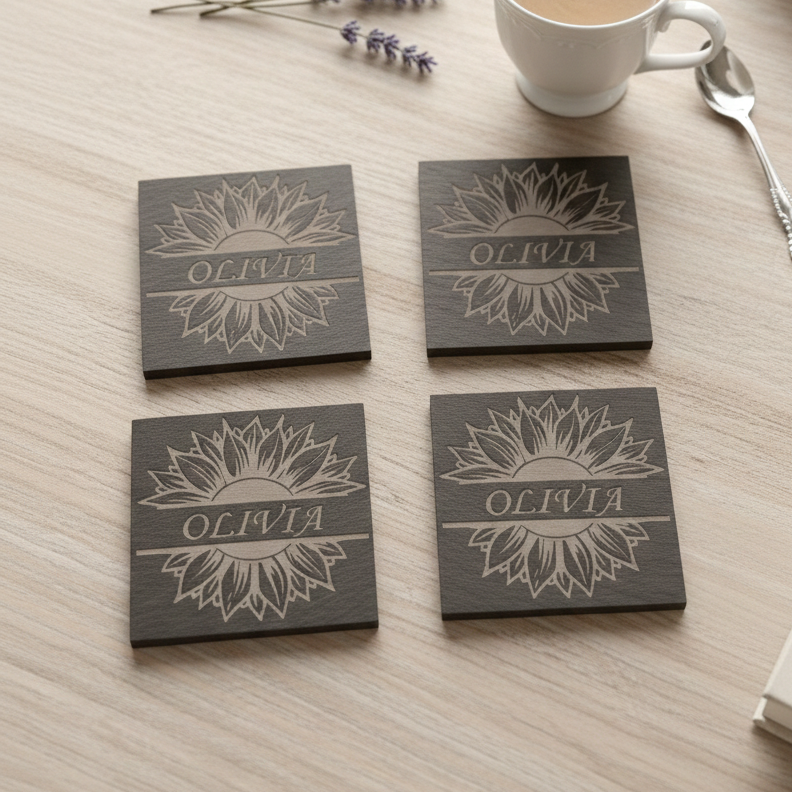 Customizable Square Flat Edge Slate Coasters