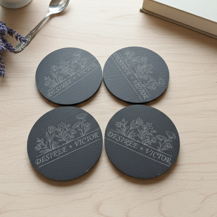 Customizable Round Flat Edge Slate Coasters