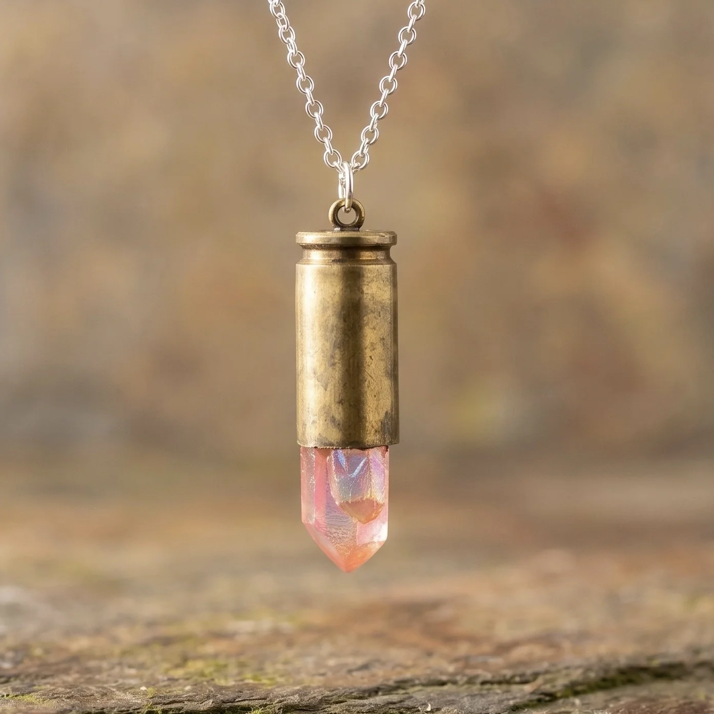 .40 Cal Brass Pink Crystal Necklace