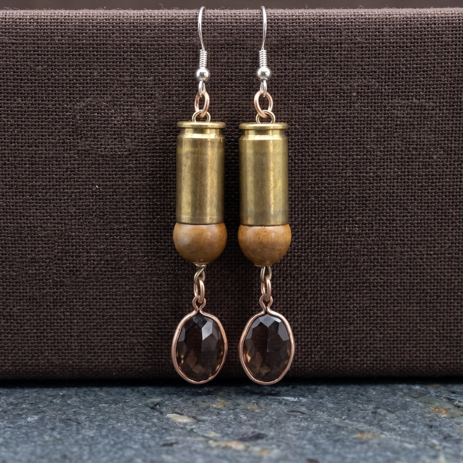 9mm Brass Earrings with Brown Dangles