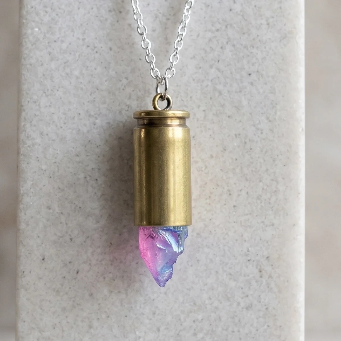 .40 Cal Brass Purple/Pink Crystal Necklace