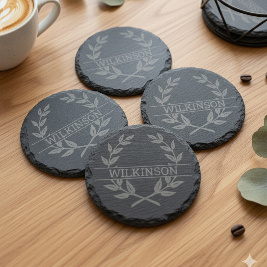 Customizable Round Rough Edge Slate Coasters