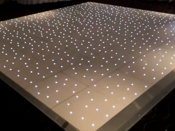A square ceiling with a pattern of small, evenly spaced white LED lights.