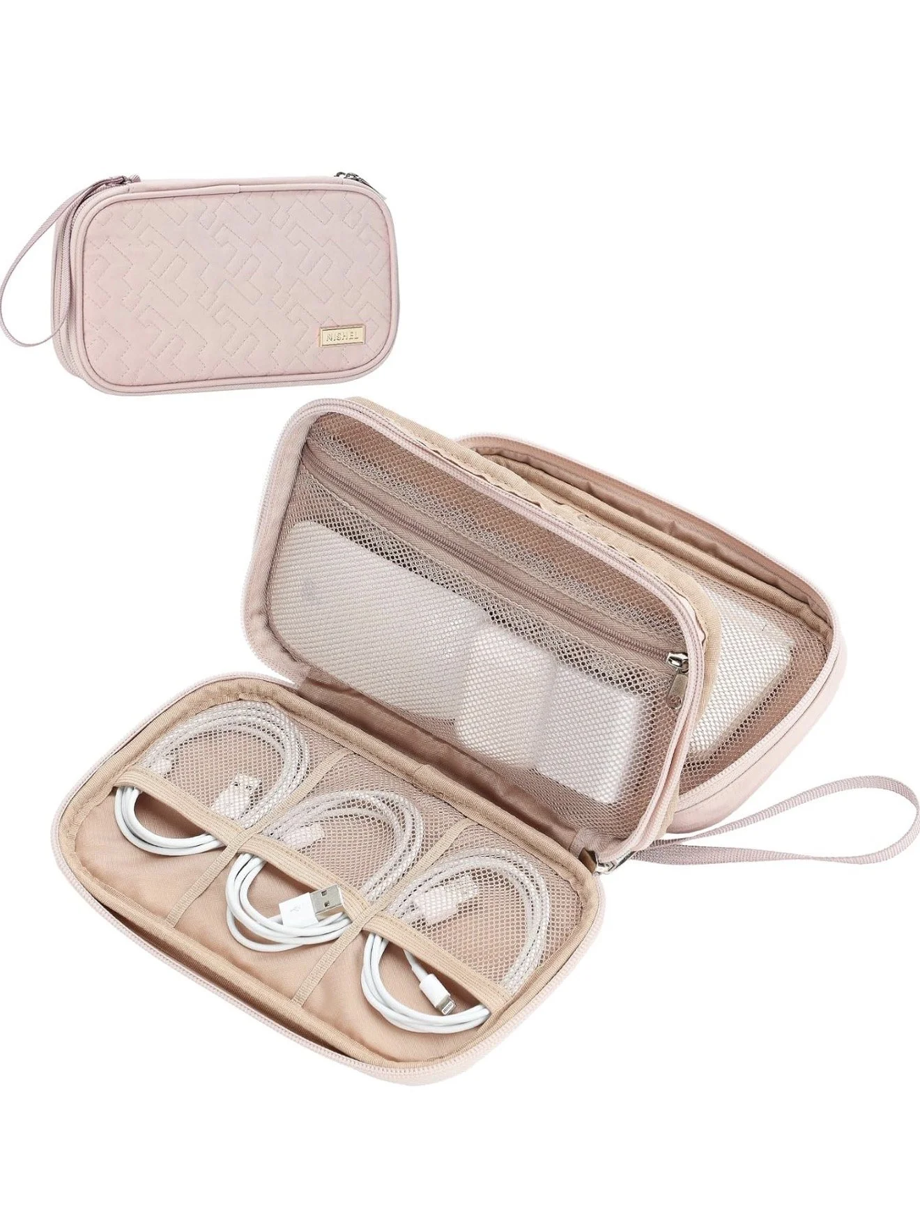 Travel Electronics Organizer Case

Keep cords, chargers, and tech accessories neatly organized with this compact travel electronics organizer case. Designed with multiple mesh pockets, elastic loops, and zip compartments, this case stores charging ca