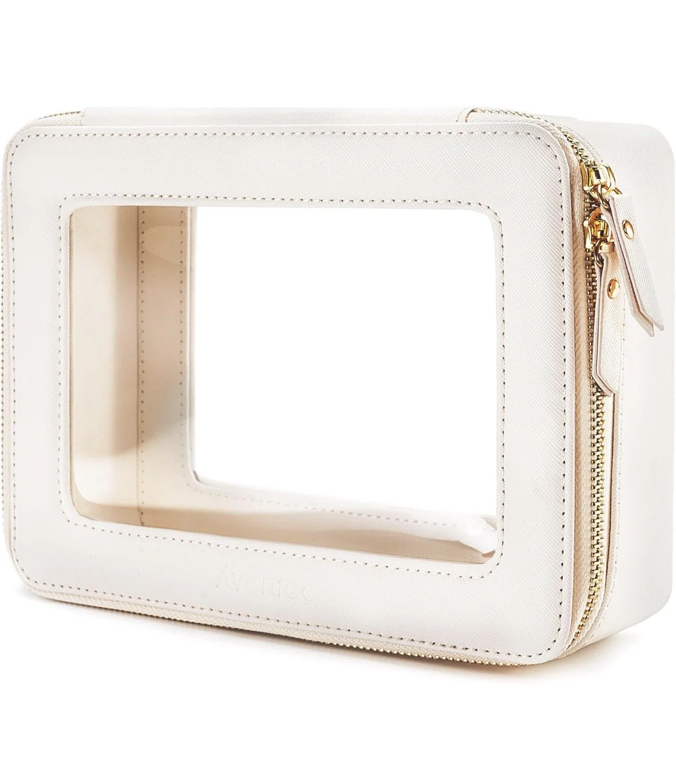 Clear makeup bag organizer with multiple zippered compartments designed for travel, skincare, and everyday beauty storage. This transparent cosmetic case features durable waterproof material, gold zipper details, and spacious pockets to keep makeup, 