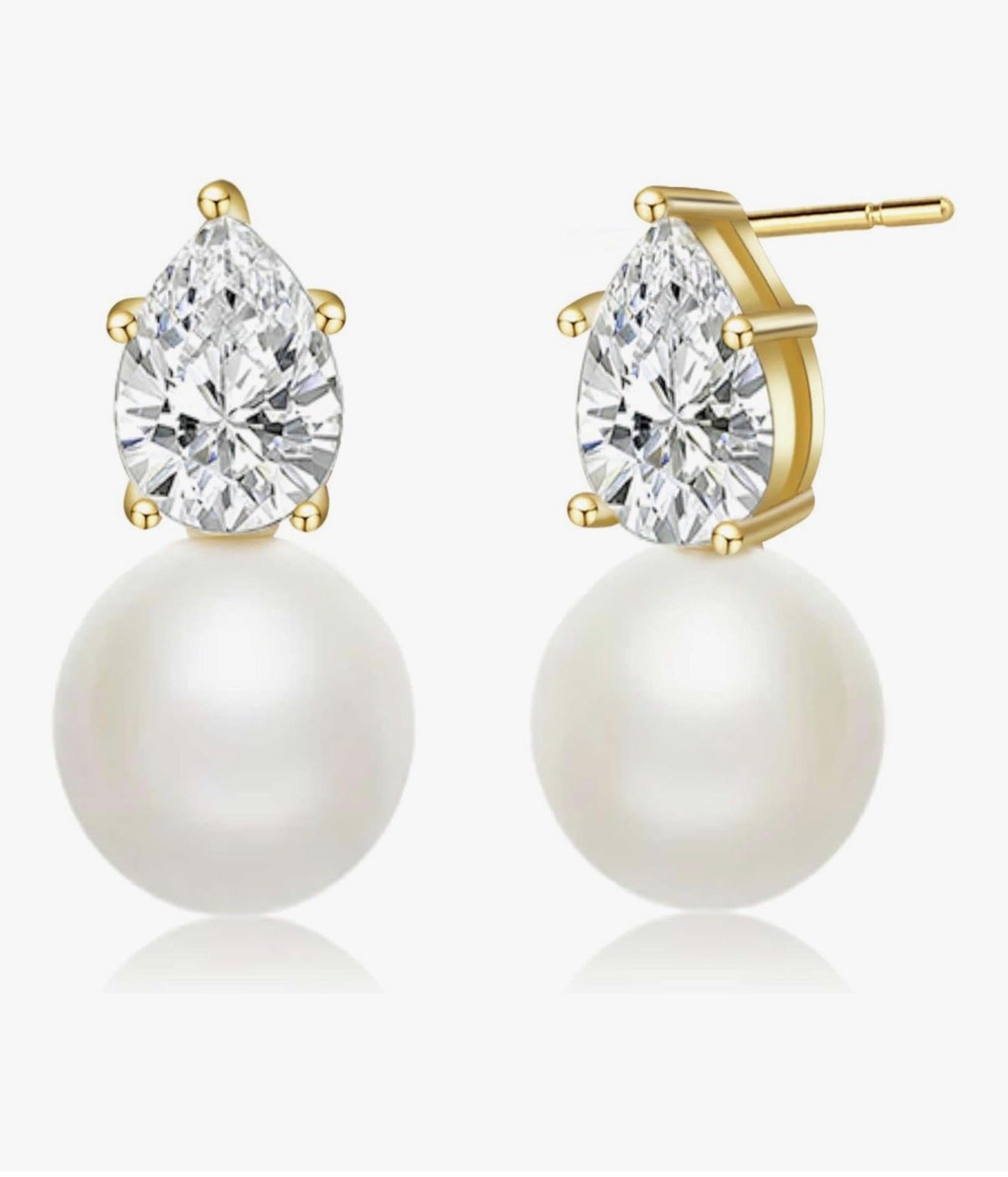 Pearl drop bridal earrings with crystal teardrop studs in gold