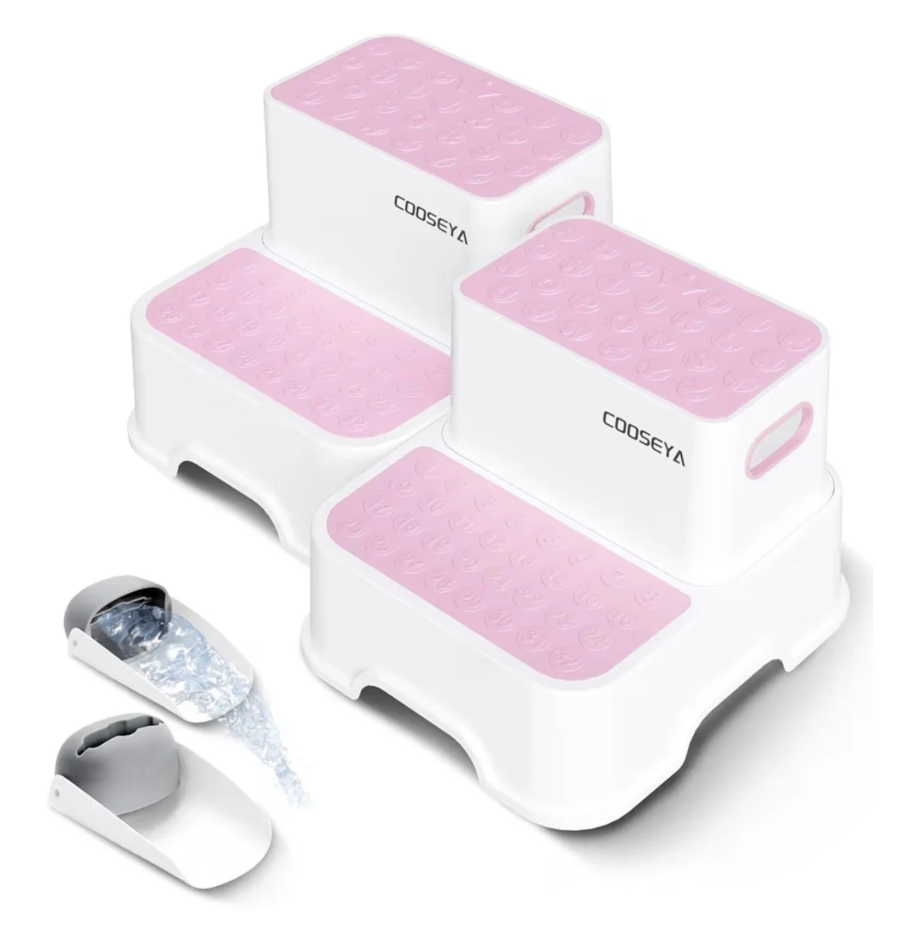 Non-slip toddler step stool for bathroom sinks and toilet training, featuring sturdy double steps and anti-skid surface for safe potty training and hand washing.