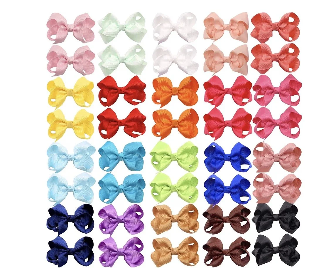 Large grosgrain hair bow clip set for girls featuring assorted bright colors, sturdy alligator clips, perfect for school, toddlers, and everyday hairstyles.