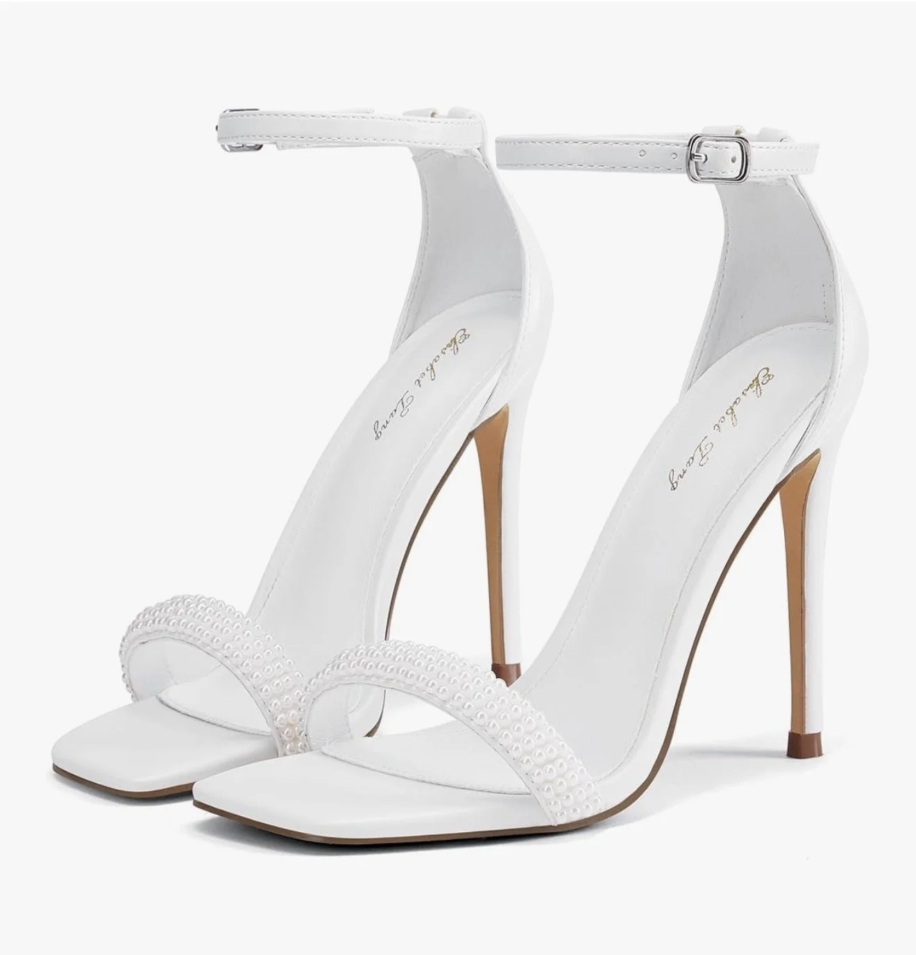 White Pearl ankle strap stiletto heel for bridal and engagement outfits