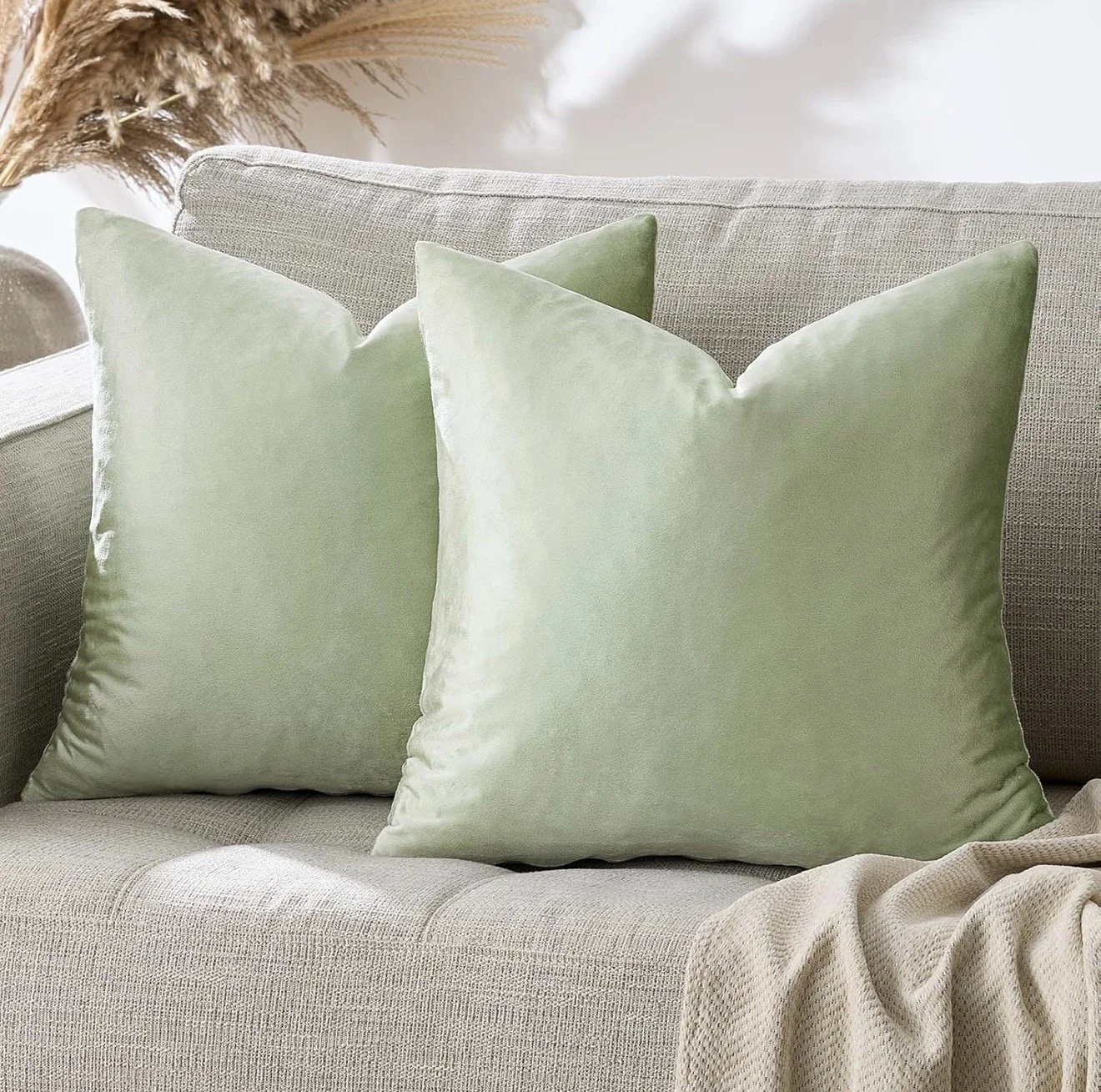 Sage green velvet throw pillow covers - soft decorative accent pillows