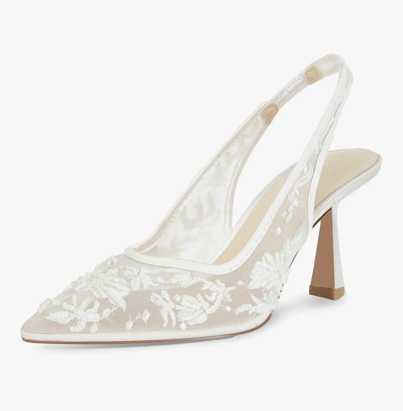 Ivory lace slingback heels for engagement photos and bridal outfits