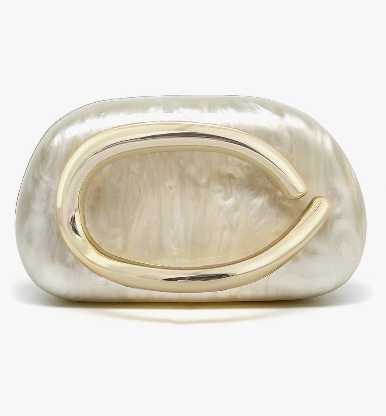 Ivory pearl acrylic clutch with gold handle for bridal and wedding outfits