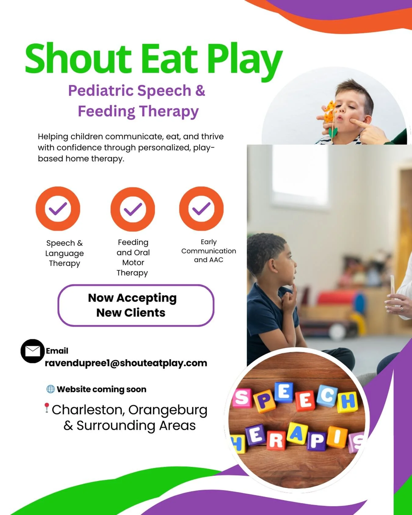 Welcome to Shout Eat Play 🤍

We&rsquo;re so excited to support your child&rsquo;s communication, feeding, and development journey.

Now accepting new clients in the Charleston and Orangeburg  area.
📩 DM or email to get started  #CharlestonSLP #Summ