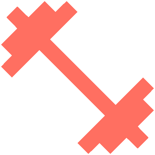 A pixelated, orange-colored key with a large, blocky head and a long, straight shaft