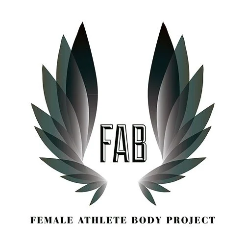 Logo with stylized black and gray wings and the text 'FAB' and 'Female Athlete Body Project' underneath.