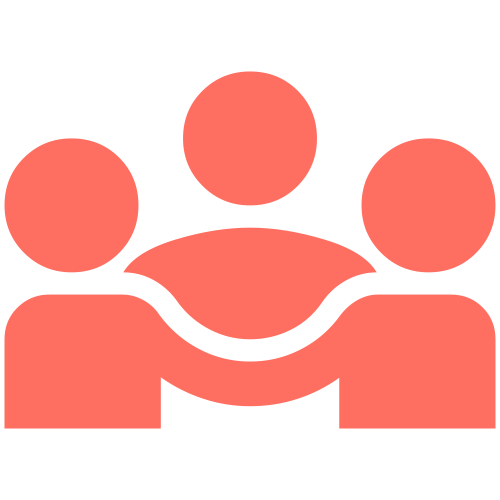 Simple graphic of three stylized people connected by a curved line