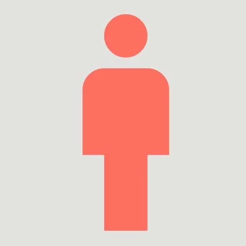 Simple graphic of a person icon in red on a light gray background.