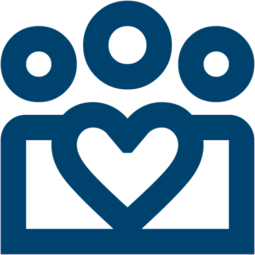 Stylized logo of three human figures above a heart, representing community or care.