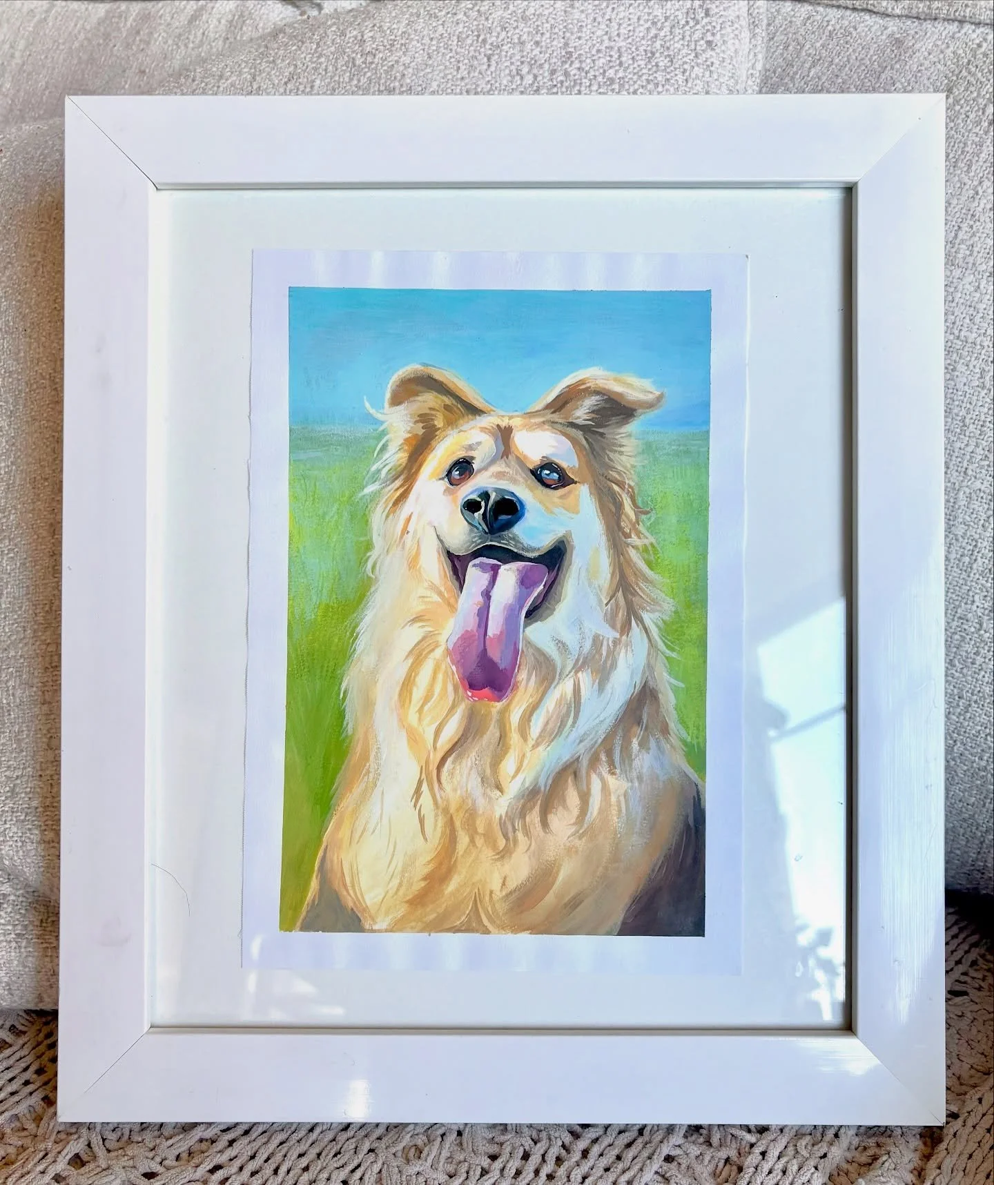 I made this painting last year a few weeks before our sweet indie past. It encapsulates her joyful essence and silliness 💕 I miss her so so much everyday.
 I&rsquo;m happy to share this painting for peachtober for the prompt #bark 

#peachtober25bar