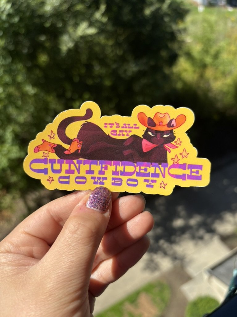 Gay C*ntfidence Cat Cowboy Vinyl Sticker