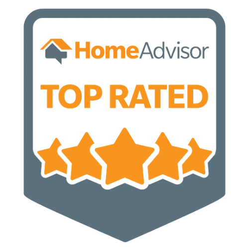 HomeAdvisor logo with a "Top Rated" badge featuring five orange stars.