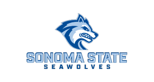 Sonoma State Seawolves logo with a fierce blue wolf head and team name in blue text.