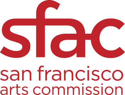 Logo of the San Francisco Arts Commission with the words 'sfac' and 'san francisco arts commission' in red text.