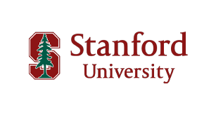 Stanford University logo with red Stanford emblem and green tree, and text stated Stanford University.