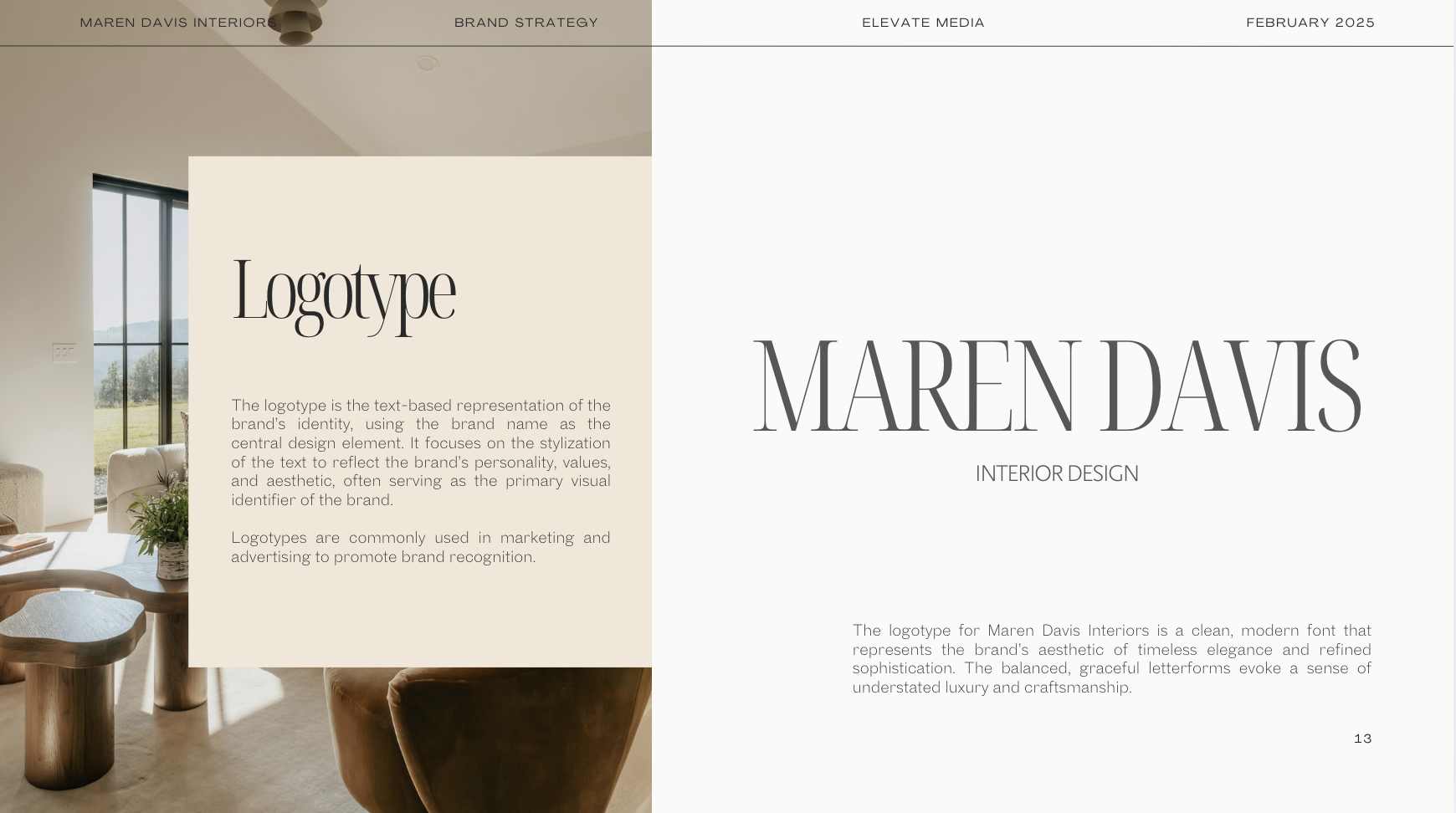 Logotype design and brand identity for Maren Davis Interior Design — visual identity by Elevate Media