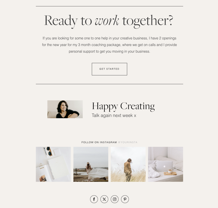 Email CTA and Instagram integration — email system build by Elevate Media